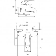 Vonios/dušo maišytuvas sieninis Ravak Rosa RS 022.00/150